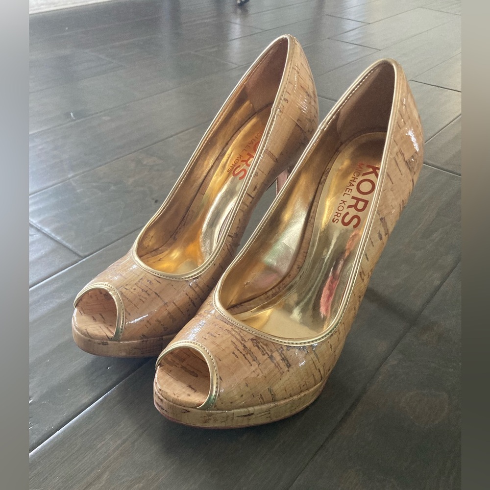 Michael Kors Tan Peep Toe Heels